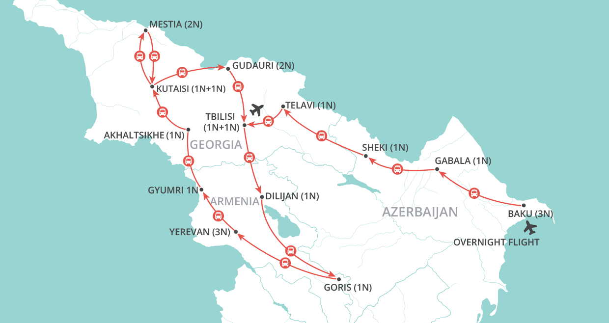 tourhub | Wendy Wu | Georgia, Armenia & Azerbaijan | Tour Map