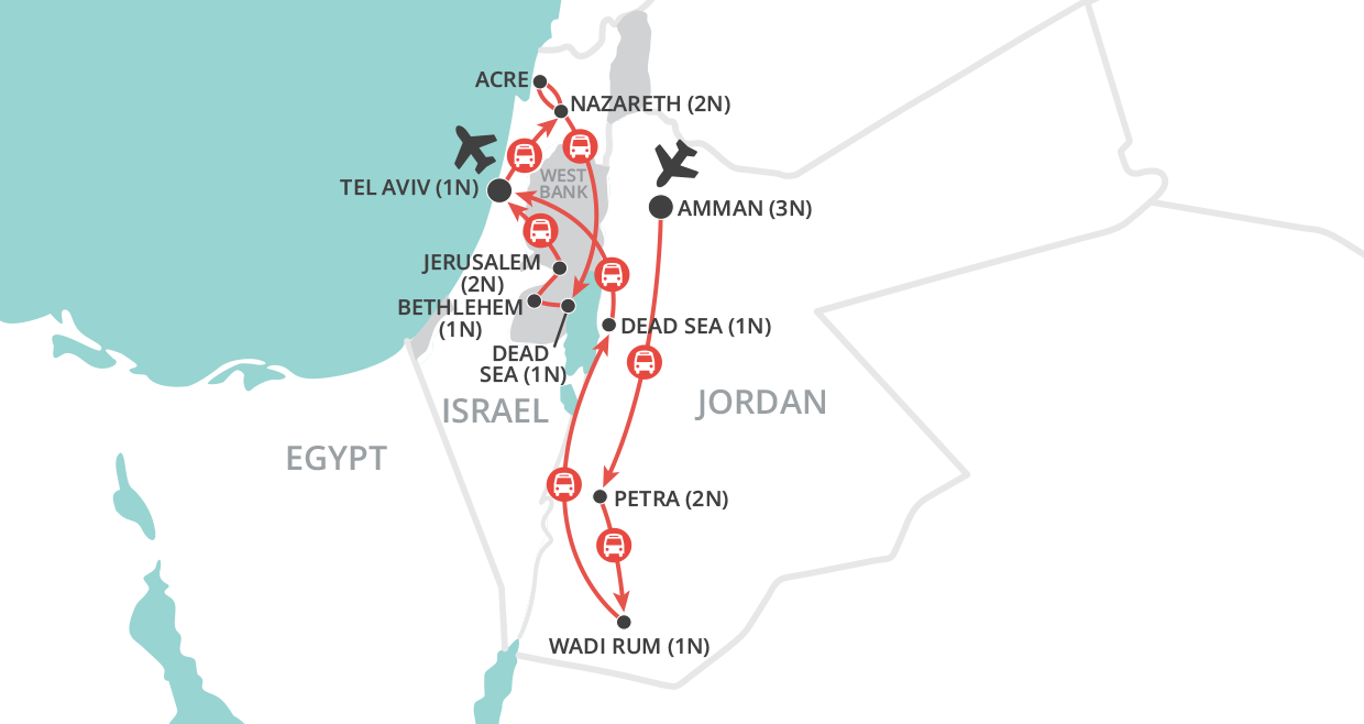 tourhub | Wendy Wu | Jordan and Israel Discovery | Tour Map
