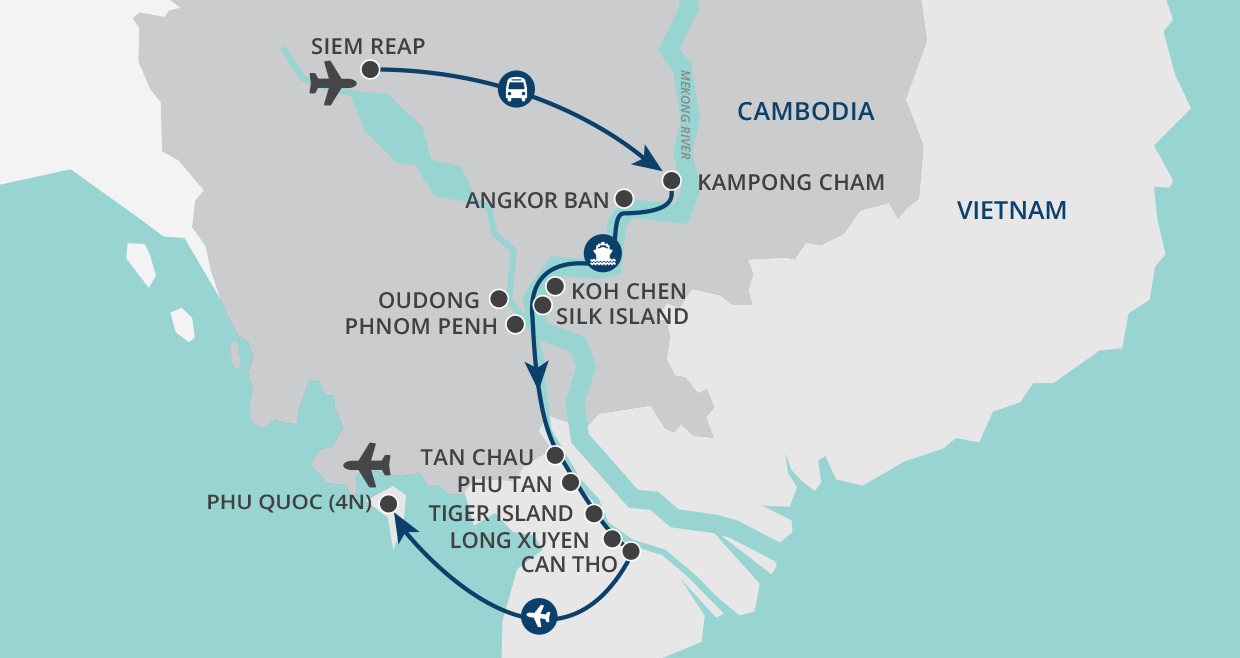 tourhub | Wendy Wu | Magical Mekong Cruise & Beach | Tour Map