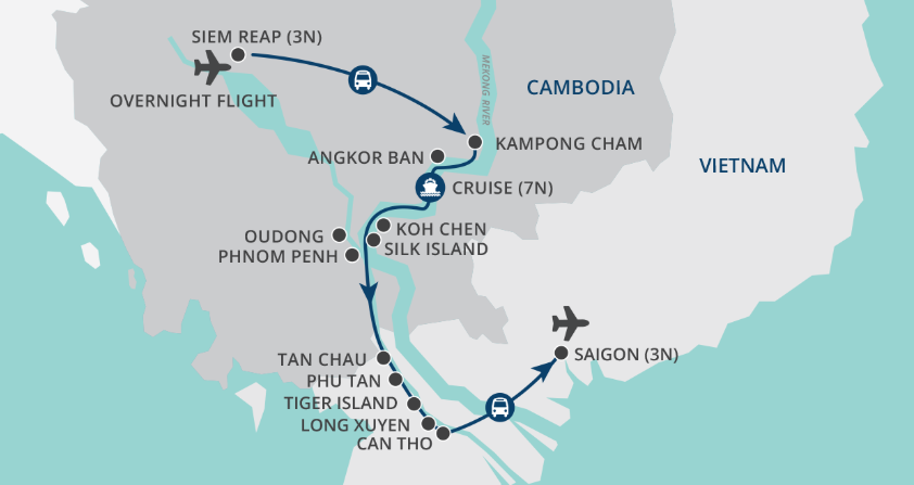tourhub | Wendy Wu | Angkor to Saigon Cruise & Tour | Tour Map