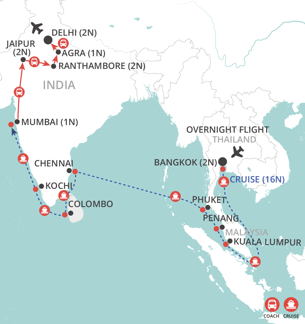 tourhub | Wendy Wu | Bangkok to Mumbai  | Tour Map