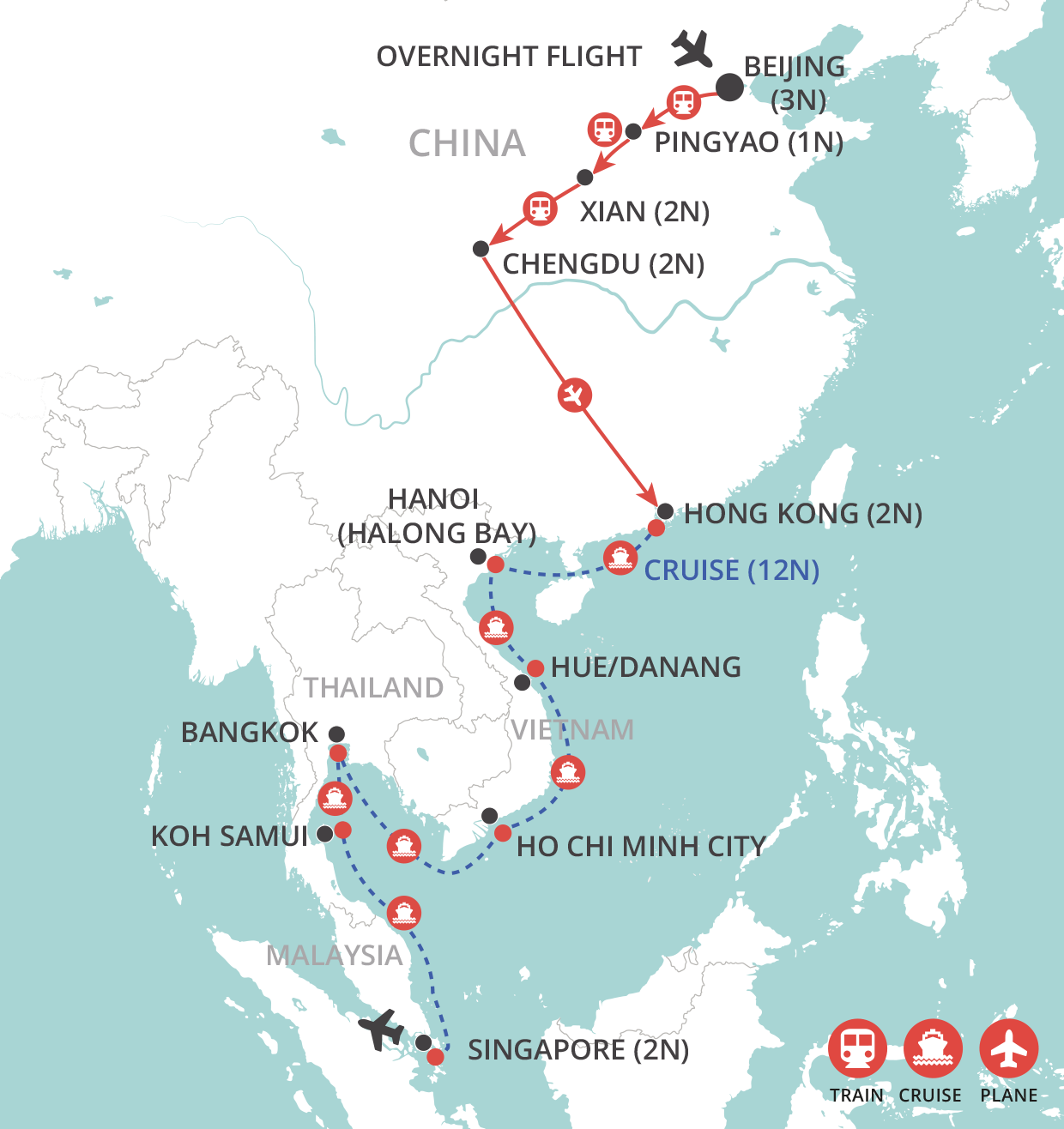 tourhub | Wendy Wu | Beijing to Singapore | Tour Map