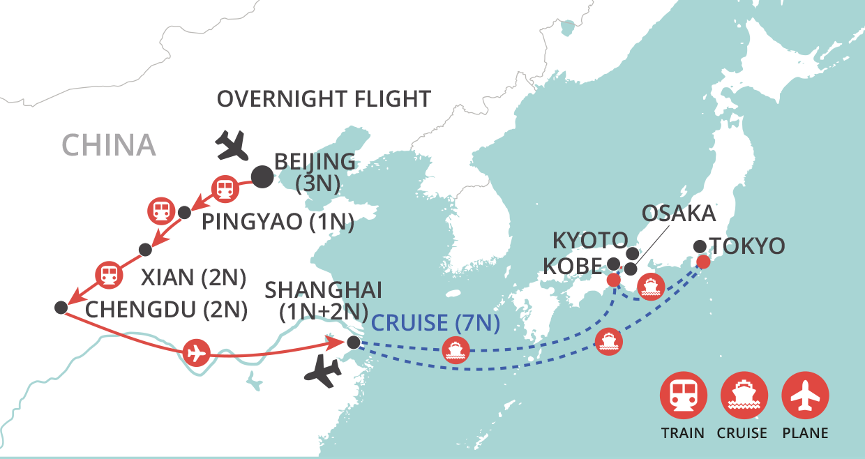 tourhub | Wendy Wu | China by Land, Japan by Sea | Tour Map