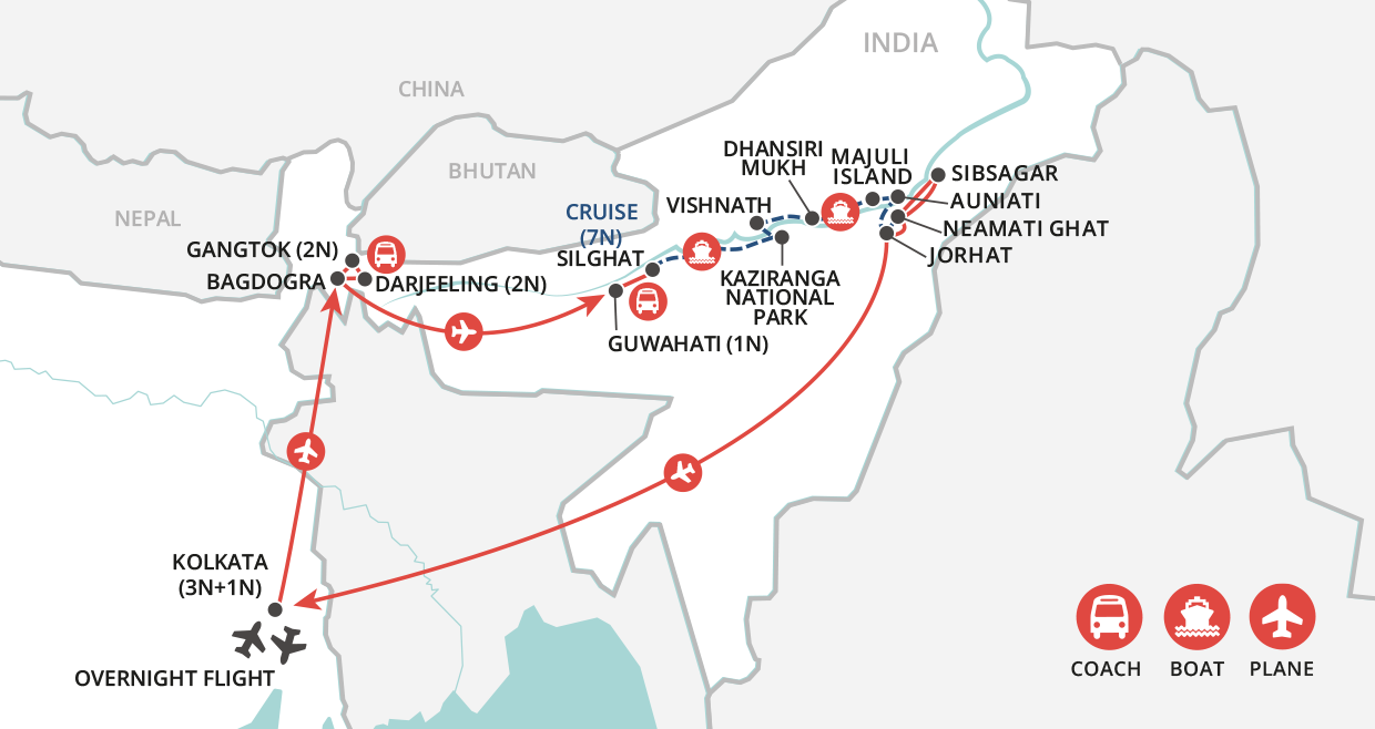 tourhub | Wendy Wu | Beyond the Brahmaputra  | Tour Map