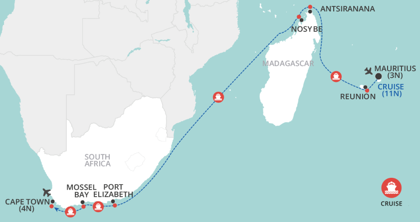 tourhub | Wendy Wu | Mauritius, Madagascar & The Western Cape | Tour Map