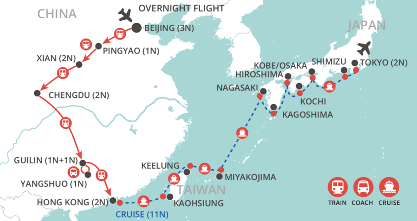 tourhub | Wendy Wu | China by Rail, Japan by Sea | Tour Map