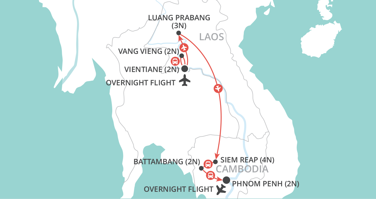 tourhub | Wendy Wu | Laos and Cambodia Unveiled | Tour Map