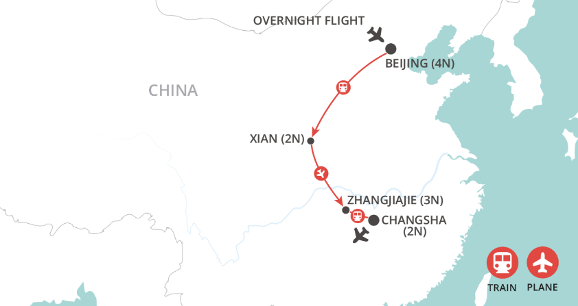 China Revealed: Beijing to Zhangjiajie map