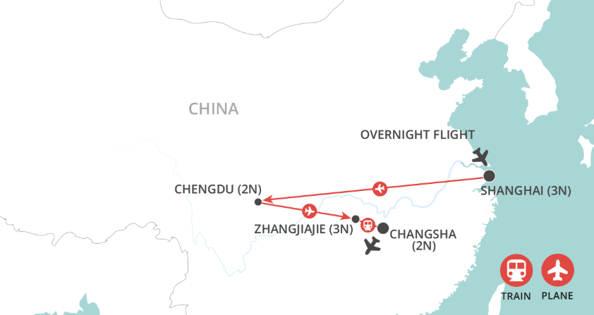 China Revealed: Shanghai to Zhangjiajie map