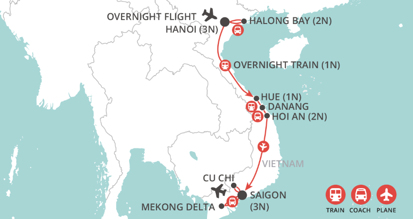 Vietnam & the Reunification Express map