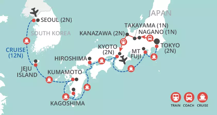 Japan & South Korea by Land & Sea map