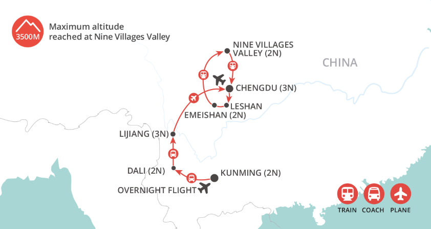 Secrets of Southwest China (Yunnan & Sichuan) map